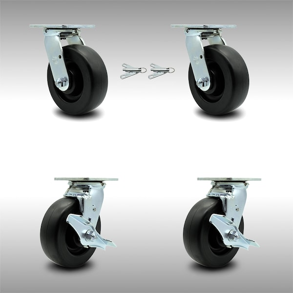 6 Inch SS Polyolefin Caster Set with Ball Bearings 2 Swivel Lock 2 Brake SCC